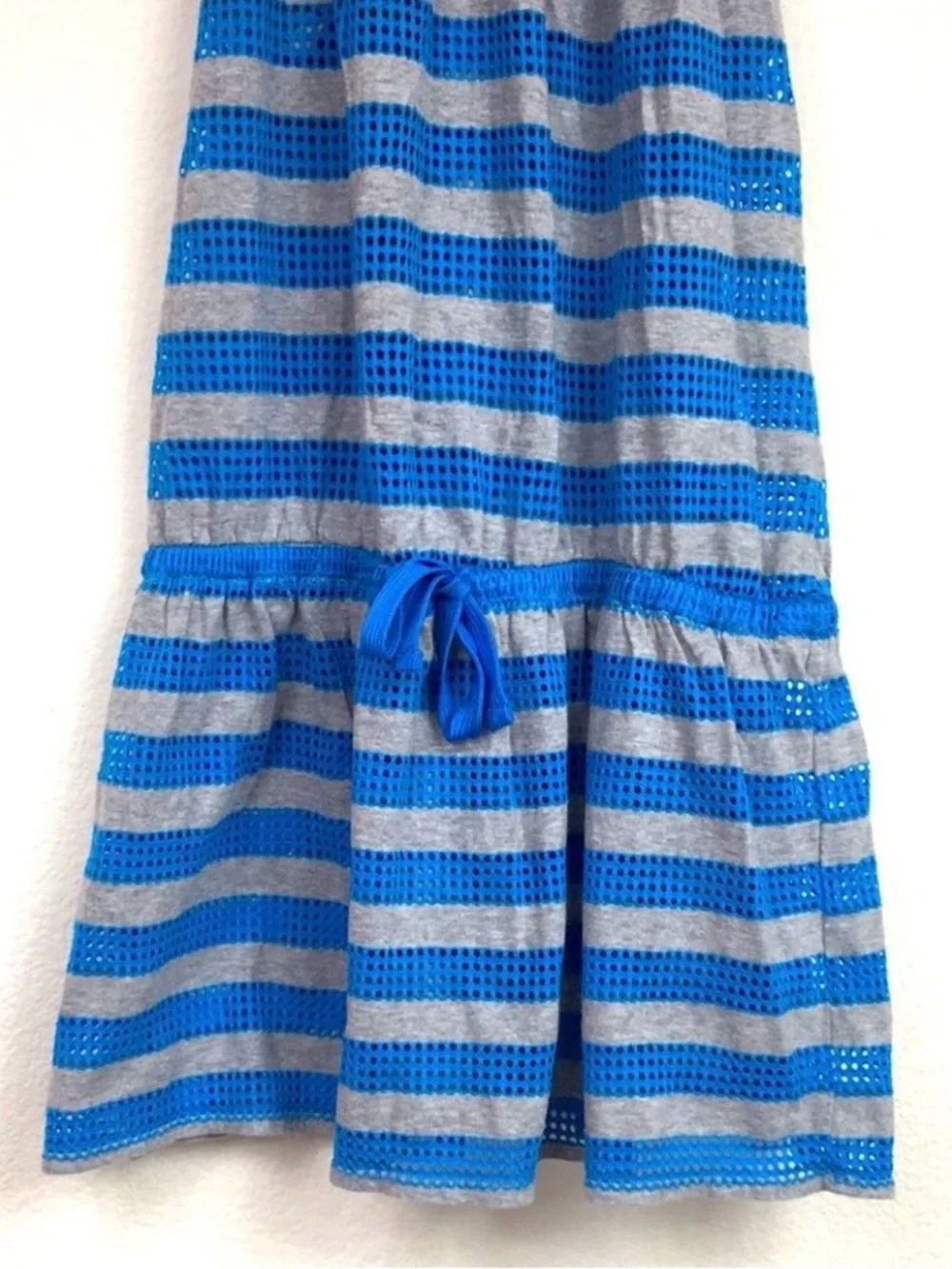 3/$25 Justice Swim Girl Blue Gray Stripe Perforated Dress Size 14 Beach Vacation